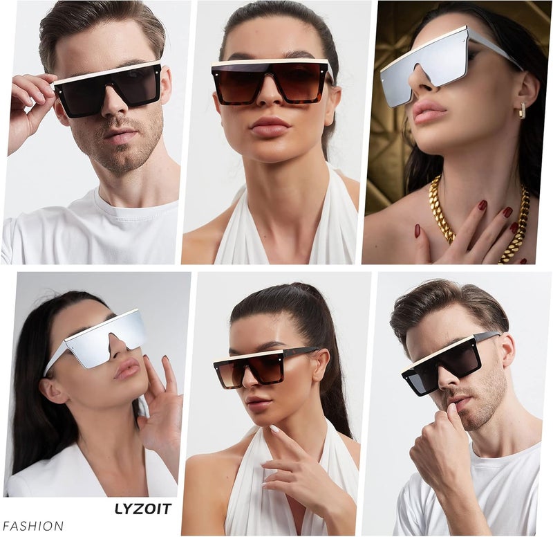 LYZOIT Square Oversized Sunglasses for Women Men Big Flat Top Fashion Shield Large UV Protection Rimless Shades - Image 5
